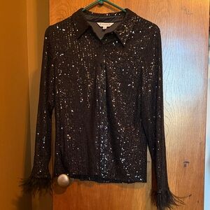 Anthropologie Sparkling Black Sequin Blouse